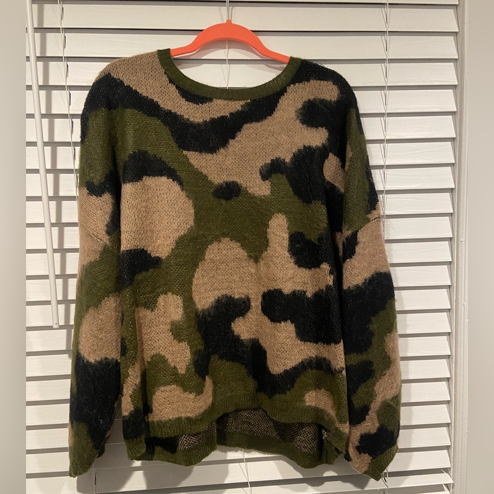 NWOT Fuzzy Camo Sweater